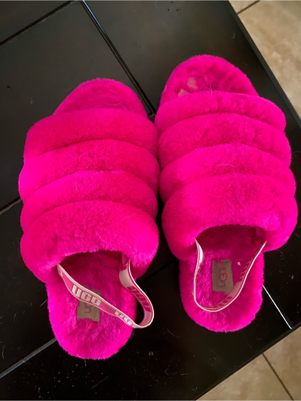 UGG Fluff Slide Sandals in Bright Fuchsia